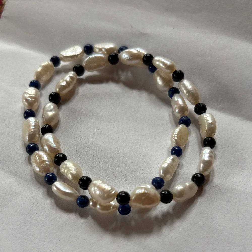 Freshwater Pearl and  black and blue Onyx bracelets